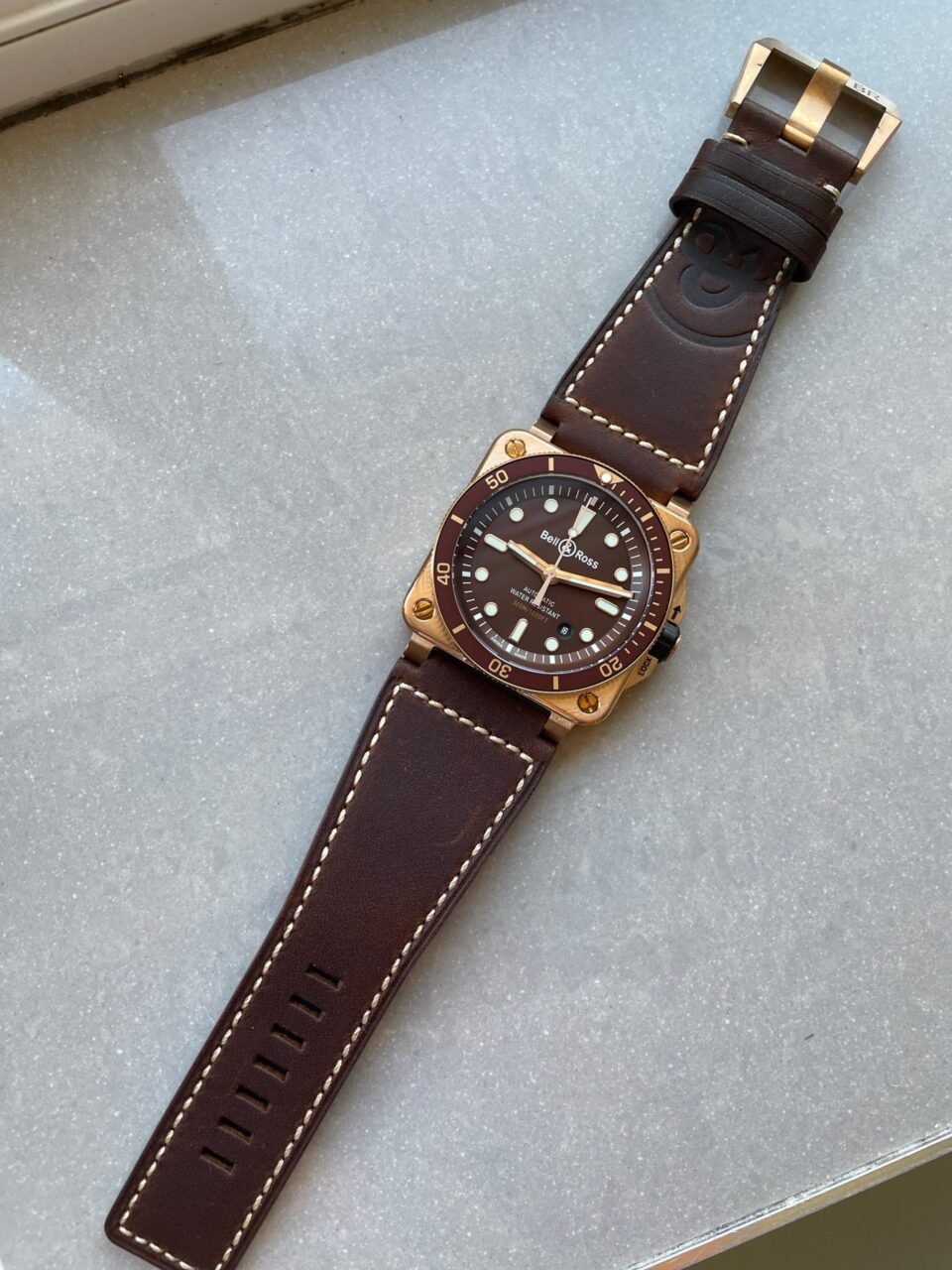 BR03-92 Diver 42mm Bronze BRF Brown Dial on Leather Strap A2824 - Image 4