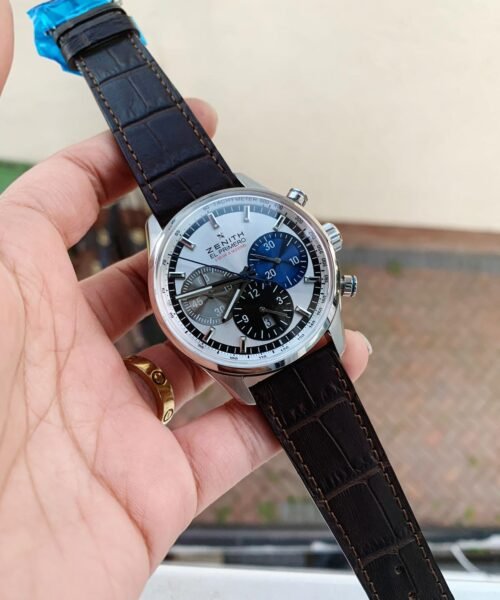 El Primero Chrono SS White Dial on Black Leather Strap A7750