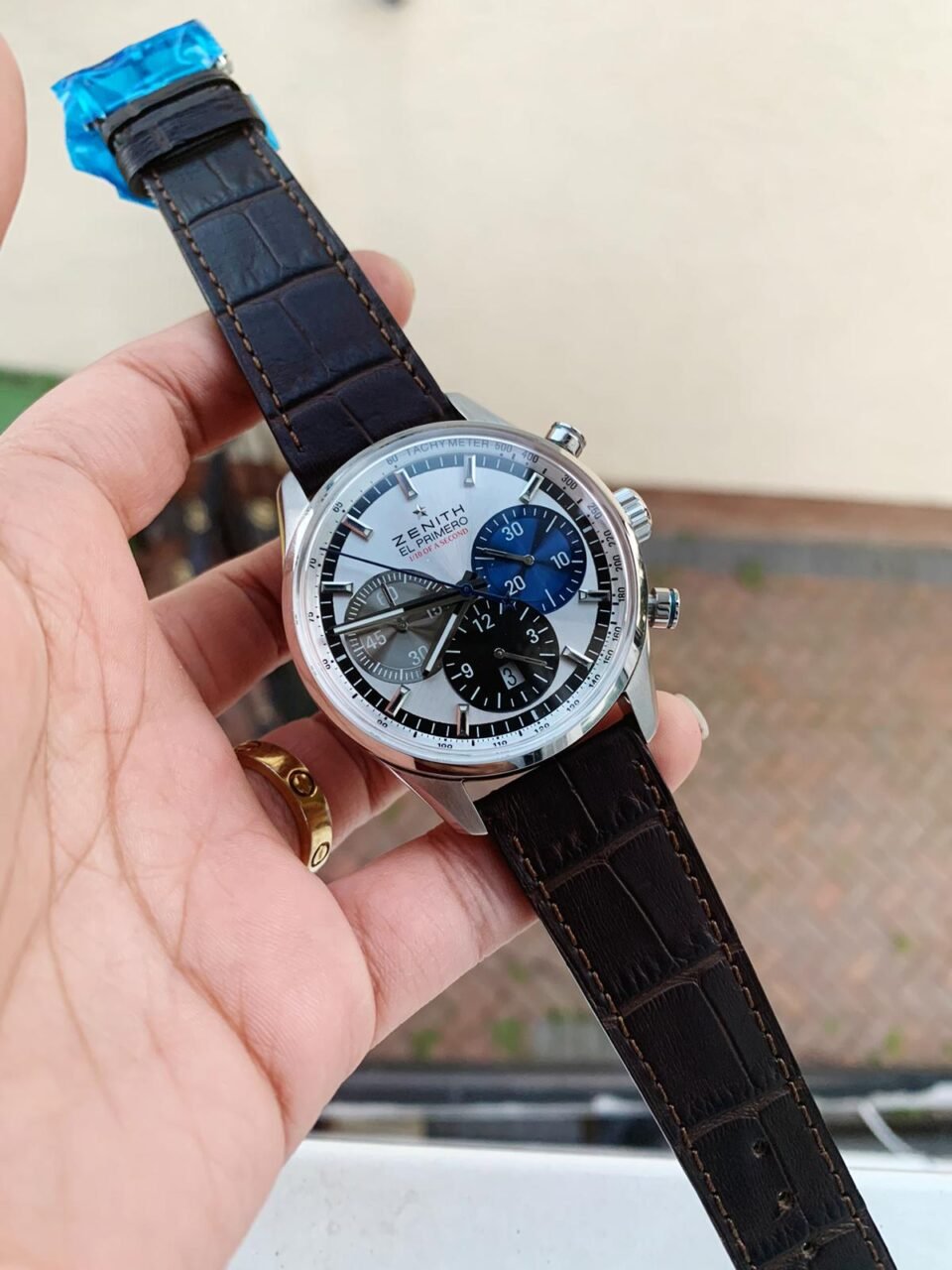 El Primero Chrono SS White Dial on Black Leather Strap A7750