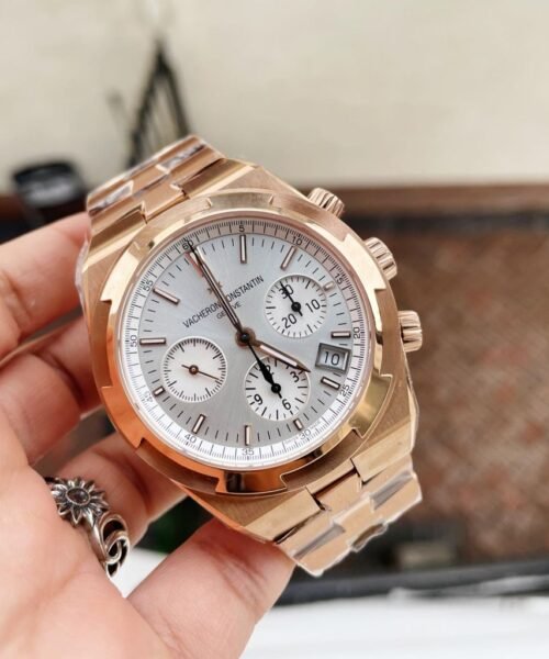 Overseas chronograph Rose gold Strap Rose Gold bezel on White dial