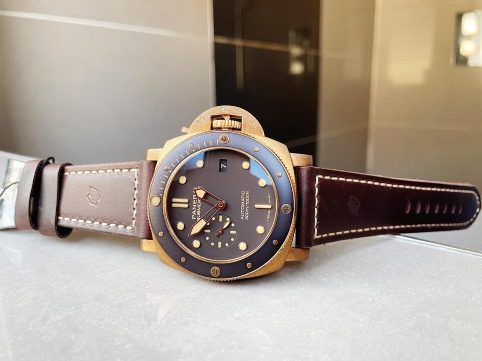 PAM968 V Bronzo VSF 1:1 Best Edition Brown Ceramic Bezel and Dial on Brown Calfskin Strap P.9010 Clone - Image 4