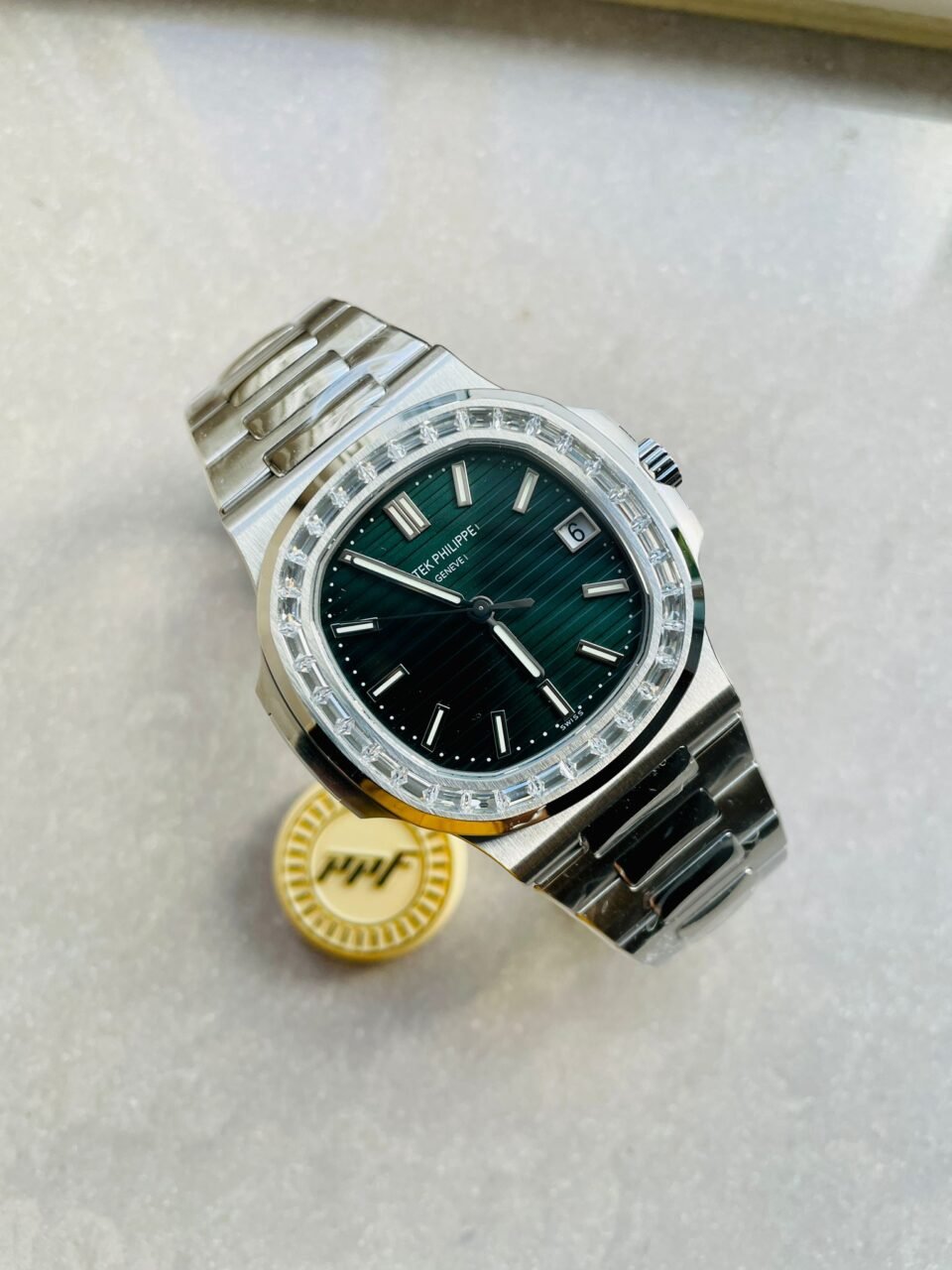 Nautilus 5711/1A PPF 1:1 Best Edition Green Textured Dial T Diamonds Bezel on SS Bracelet 324CS V4 - Image 2
