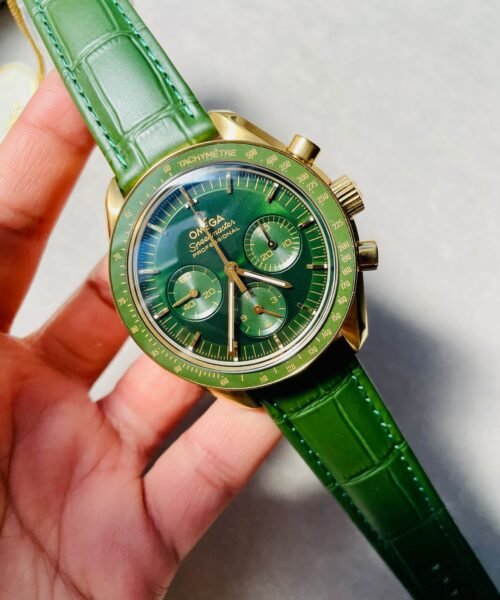 Speedmaster Moonwatch in Moonshine Gold YG RMF Best Edition Green Dial on Green Leather Strap Manual Chrono