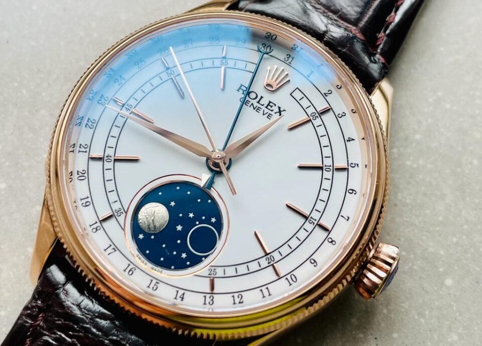 Cellini Moonphase 50535 RG White Dial on Leather Strap KZF Asia 3195 Mod - Image 7