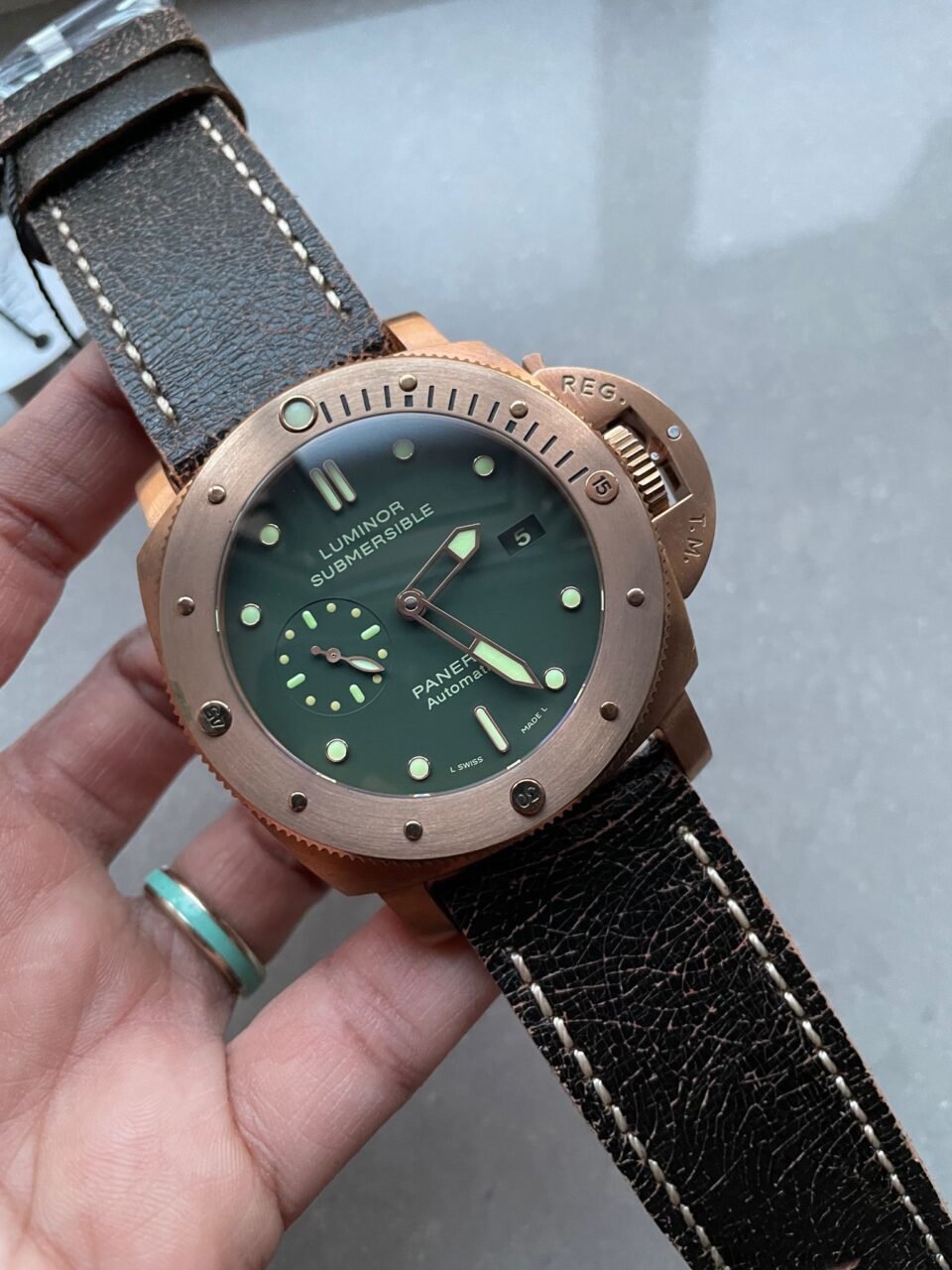 PAM382 N Bronzo VSF 1:1 Best Edition on Green dial on Brown Distressed Calfskin Strap P.9000 - Image 7