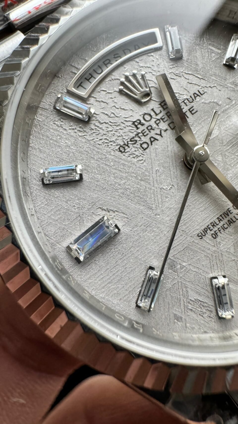 Day-Date 40mm 904L SS Meteorite Dial Diam on President Bracelet QF VR3255 - Image 6