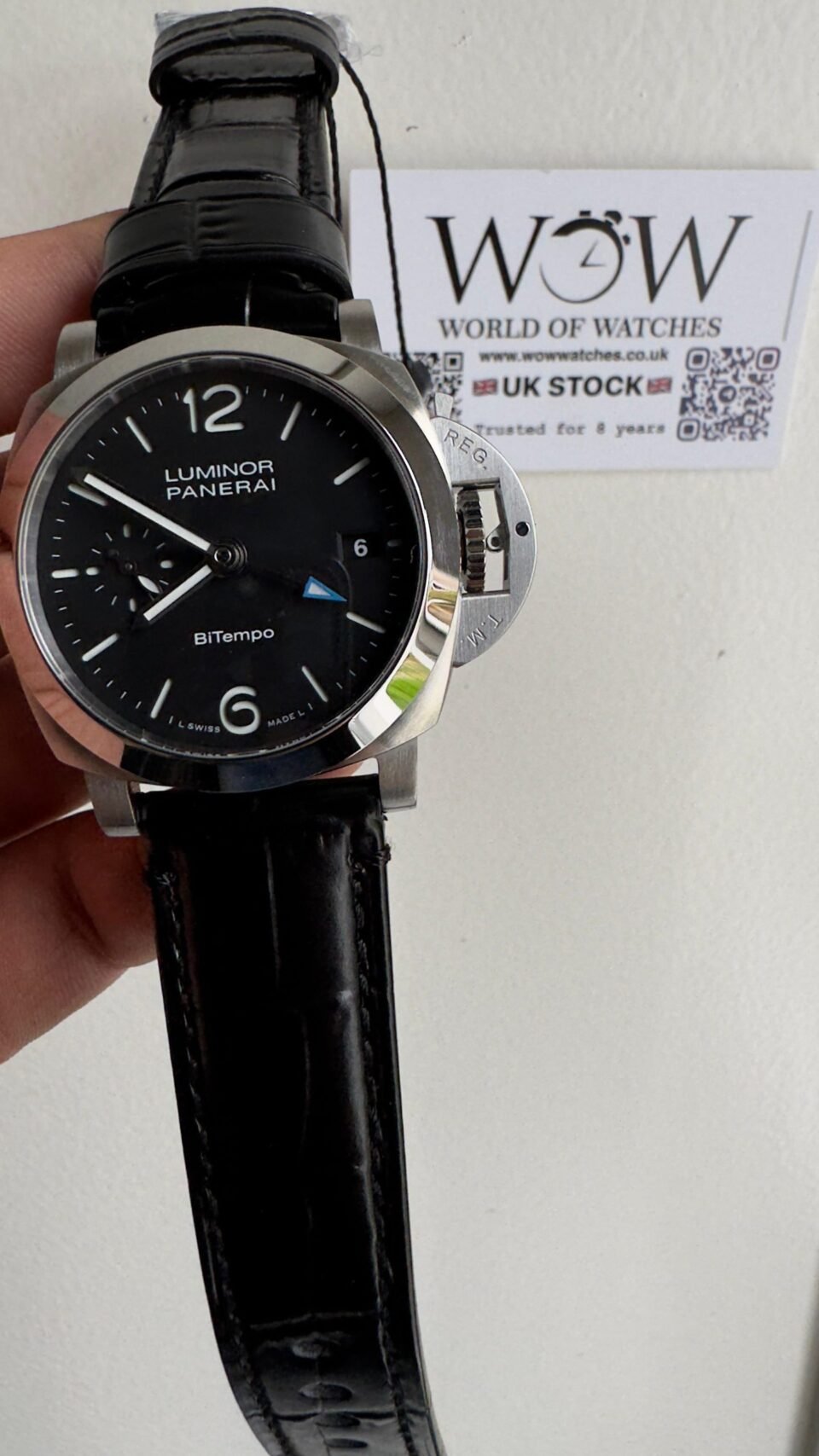 PAM1365 Z GMT SS VSF 1:1 Best Edition Black Dial on Black Leather Strap Asian P900 - Image 2