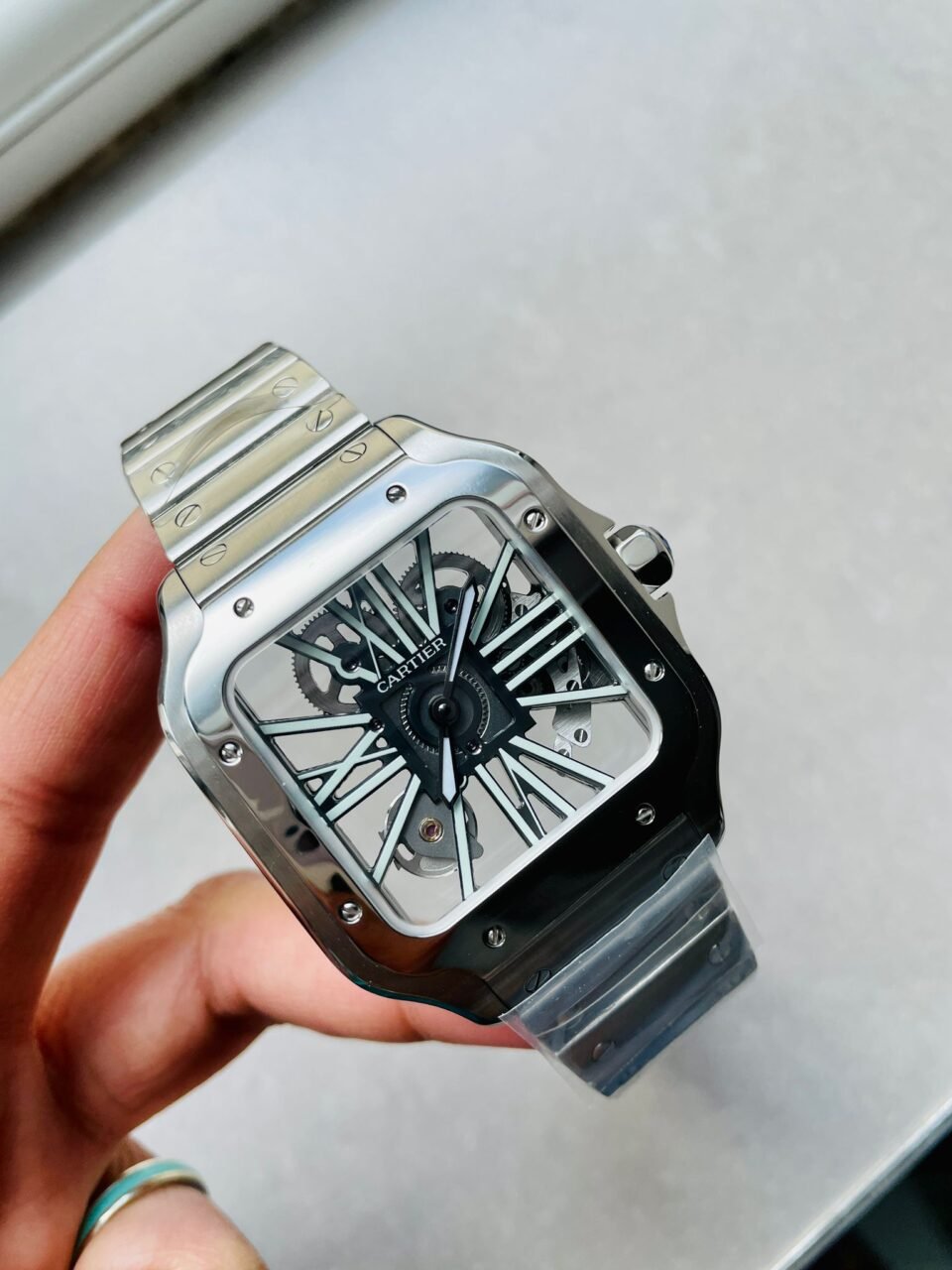 Santos skeleton SS TWF 40mm Best Edition Skeleton Dial on SS Bracelet Ronda Quartz