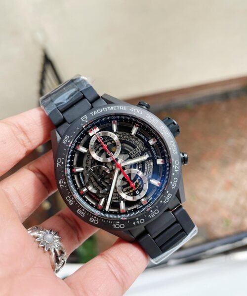 Calibre Heuer 01 Chrono 43mm Ceramic XF 1:1 Best Edition Black Skeleton Dial on Black Ceramic Strap A1887