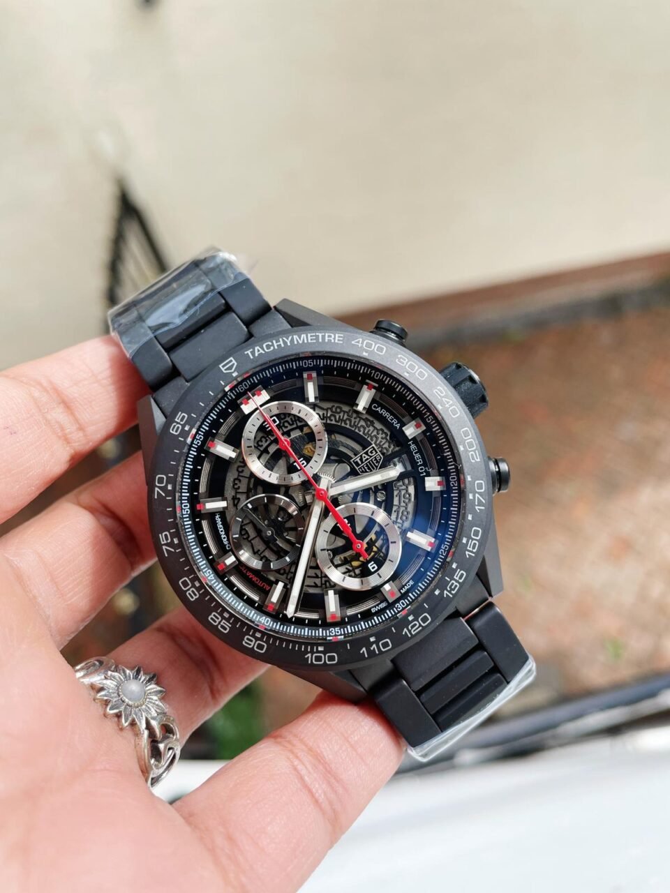 Calibre Heuer 01 Chrono 43mm Ceramic XF 1:1 Best Edition Black Skeleton Dial on Black Ceramic Strap A1887