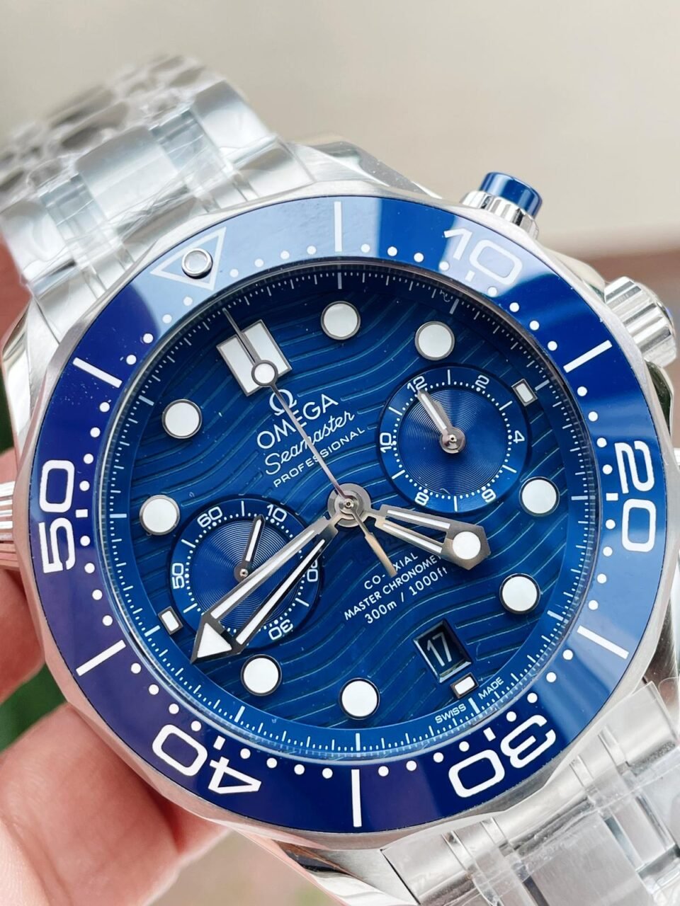 Seamaster 300M Chrono SS OMF 1:1 Best Edition Blue Dial on SS Bracelet A9900 - Image 2
