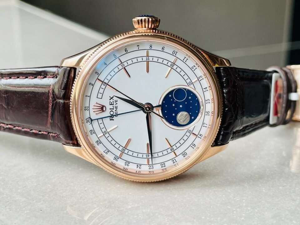 Cellini Moonphase 50535 RG White Dial on Leather Strap KZF Asia 3195 Mod - Image 8