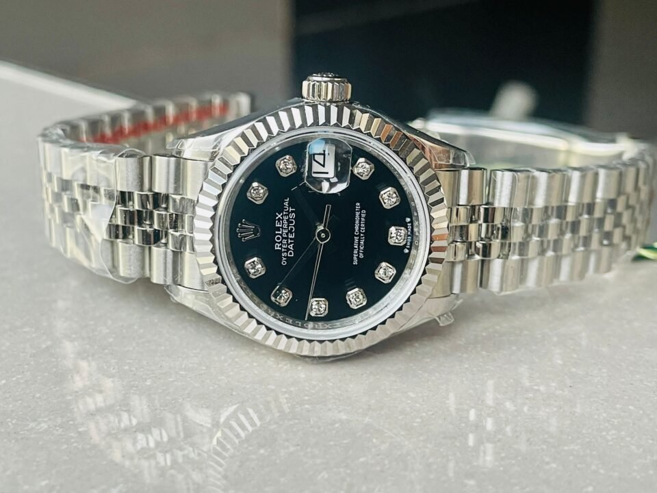 Datejust 28mm 904L SS Black Dial Diamond markers on SS Jubliee Bracelet - Image 5