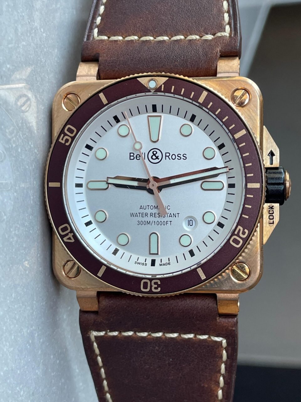 BR03-92 Diver 42mm Bronze BRF White Dial on Leather Strap A2824 - Image 6