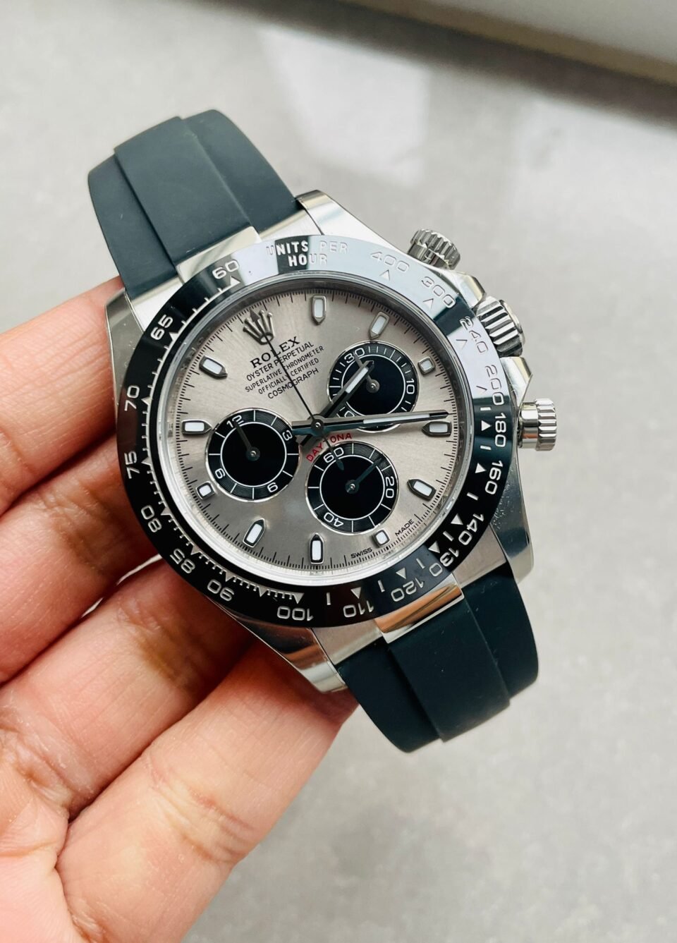 Daytona Grey Silver BTF 1:1 Best Edition 904L Steel Silver/Black Dial on Oysterflex Strap A4130 - Image 3
