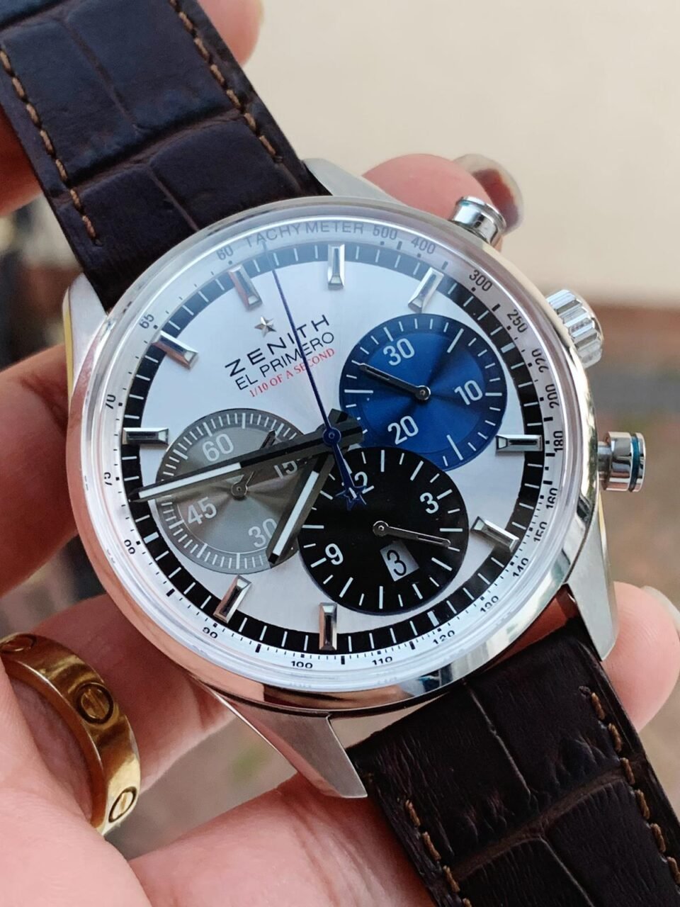 El Primero Chrono SS White Dial on Black Leather Strap A7750 - Image 4