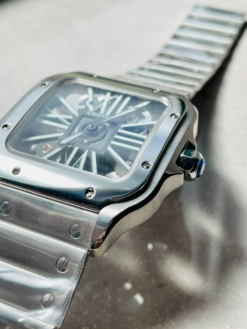 Santos skeleton SS TWF 40mm Best Edition Skeleton Dial on SS Bracelet Ronda Quartz - Image 3