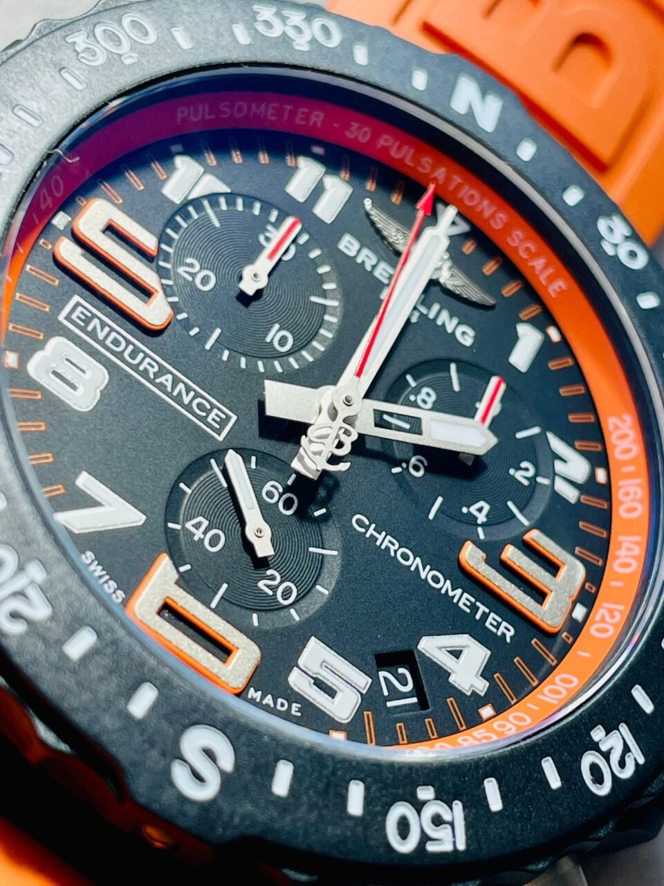 Endurance pro OGF 44mm Black dial orange Rubber Strap quartz movement - Image 4