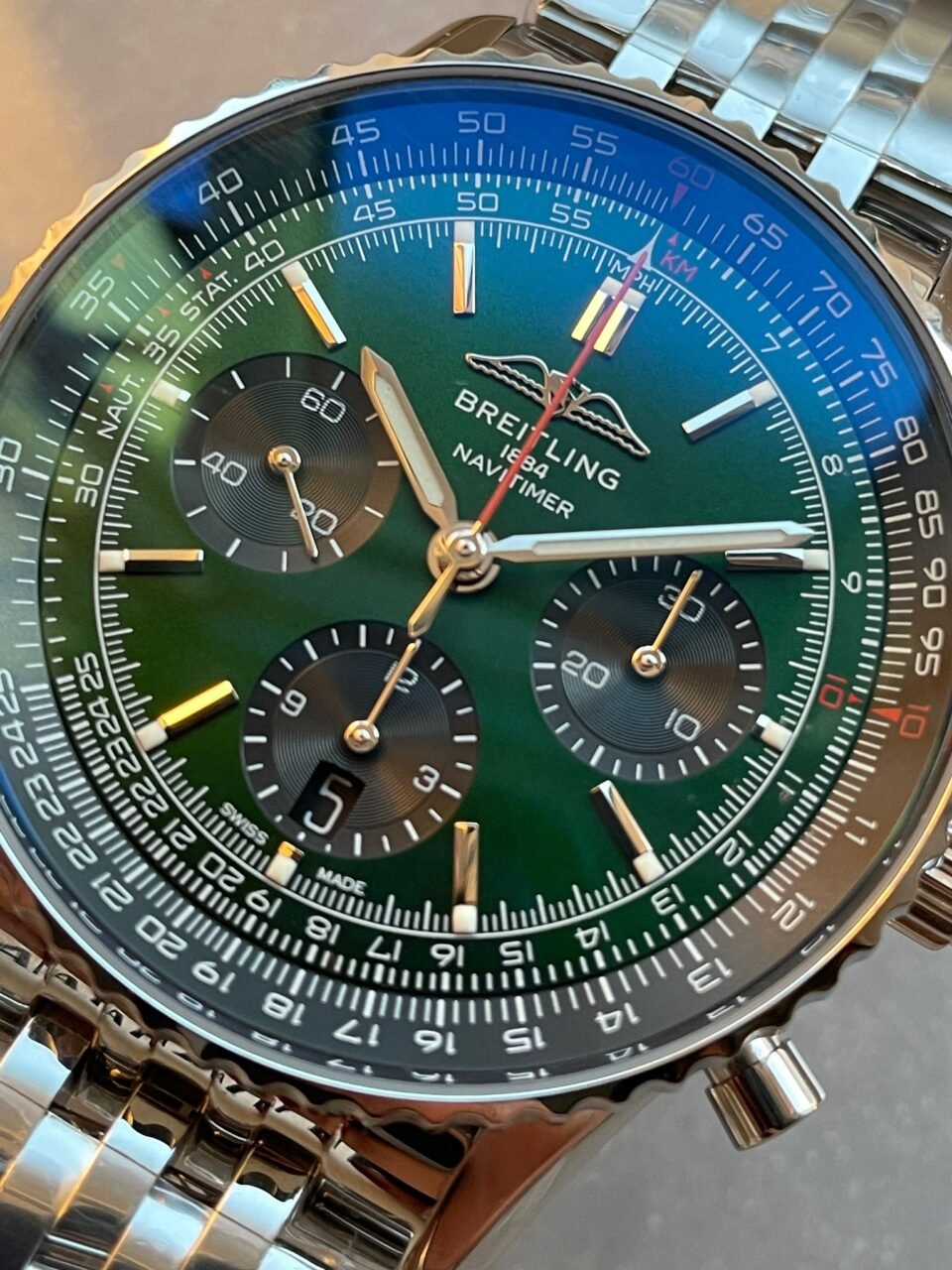 Navitimer 01 1:1 SS Green Dial on Steel Strap A7750 BLS Factory - Image 3