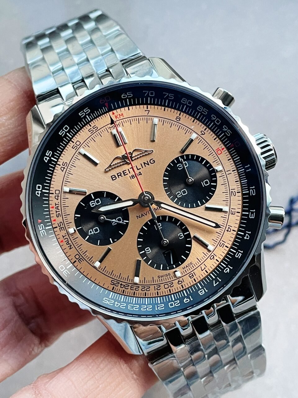 Navitimer 01 1:1 SS Salmon Dial on Steel Strap A7750 BLS Factory - Image 6