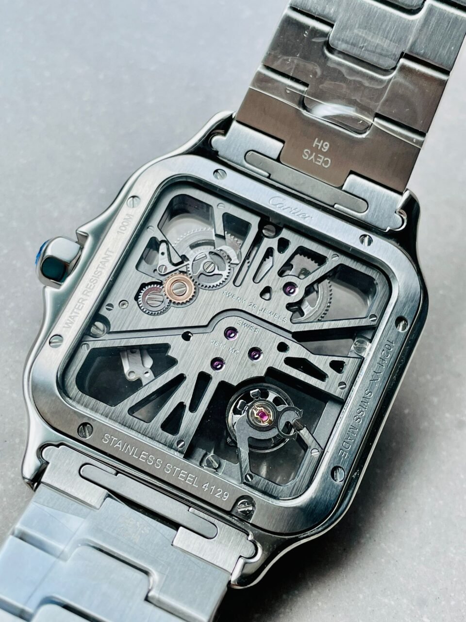 Santos skeleton SS TWF 40mm Best Edition Skeleton Dial on SS Bracelet Ronda Quartz - Image 15
