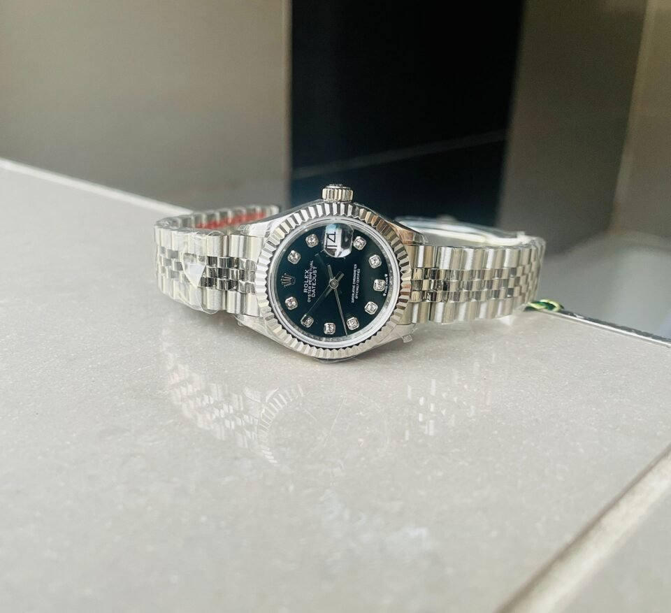 Datejust 28mm 904L SS Black Dial Diamond markers on SS Jubliee Bracelet - Image 6