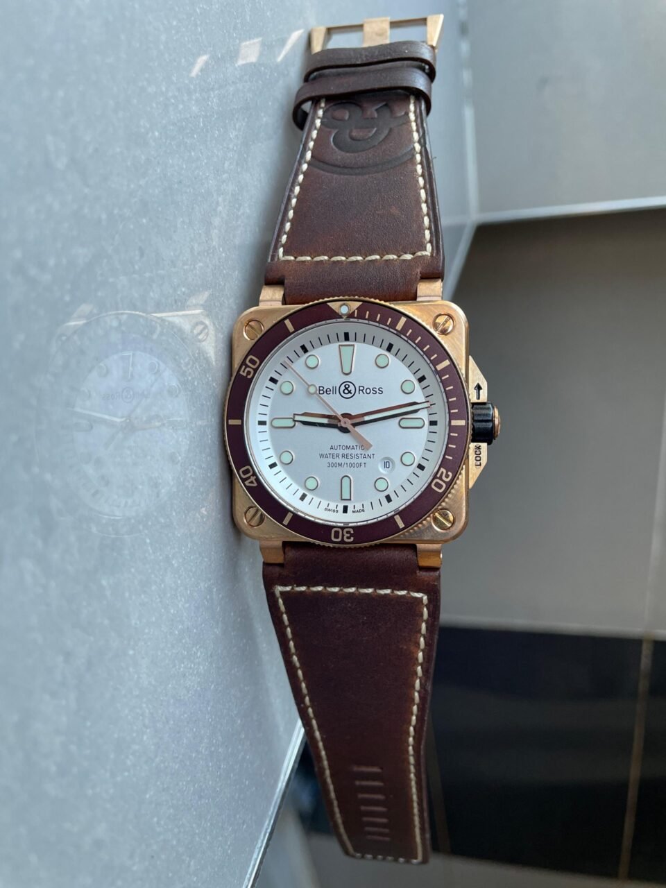 BR03-92 Diver 42mm Bronze BRF White Dial on Leather Strap A2824 - Image 8