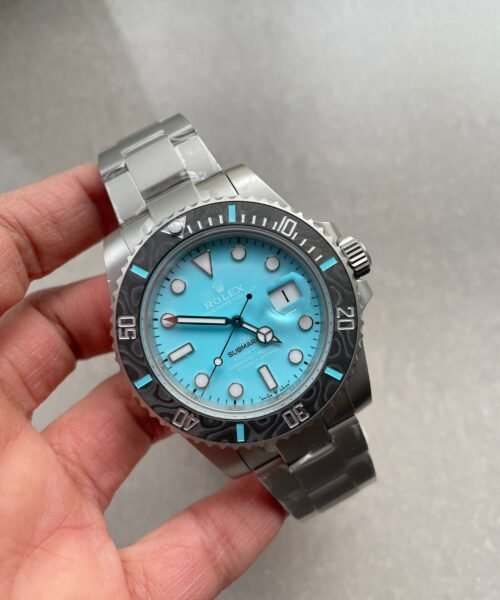 Submariner Sandblasted DIWF Best Edition Carbon Bezel Tiffany Blue Dial Dial on SS Bracelet VR3135