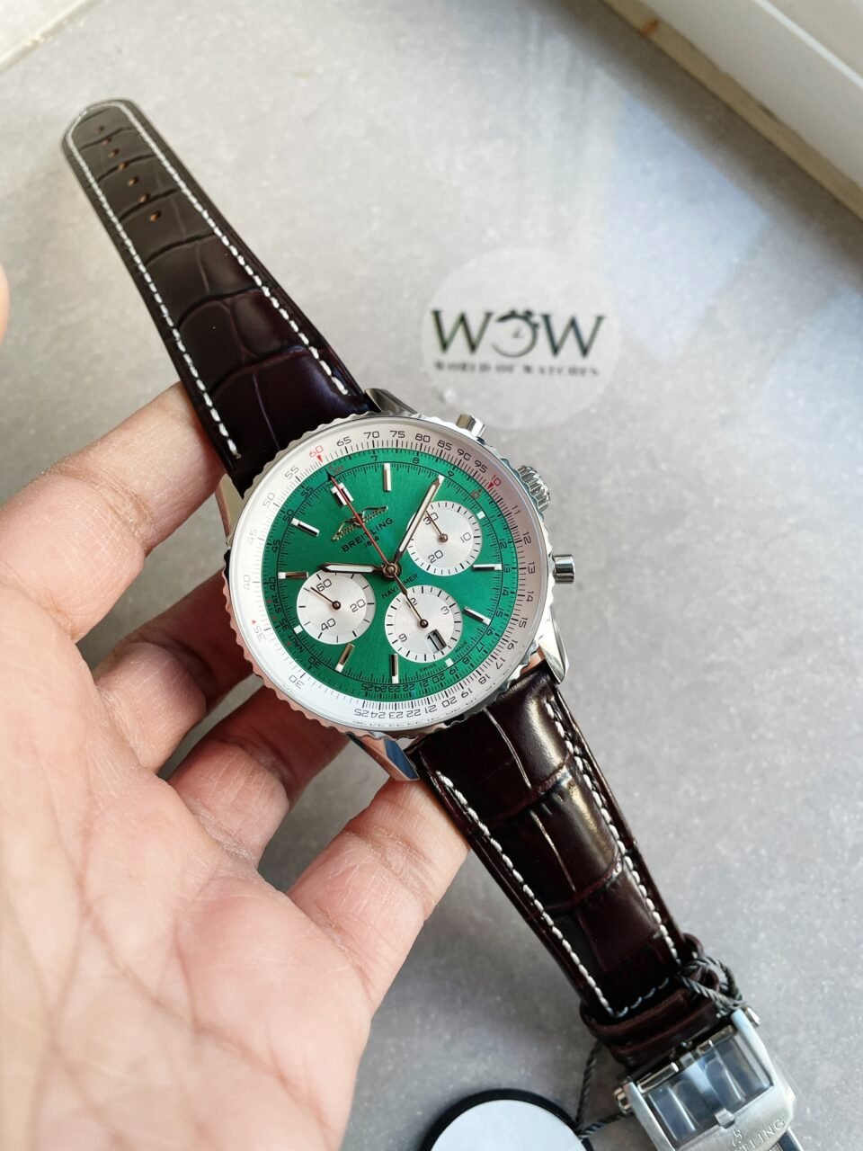 Navitimer 01 1:1 SS Green Dial on Brown leather Strap A7750 BLS Factory