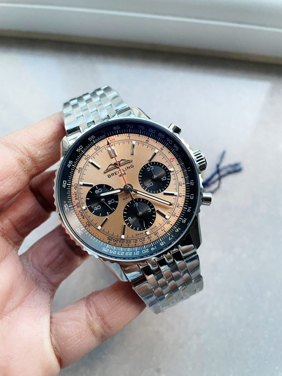 Navitimer 01 1:1 SS Salmon Dial on Steel Strap A7750 BLS Factory