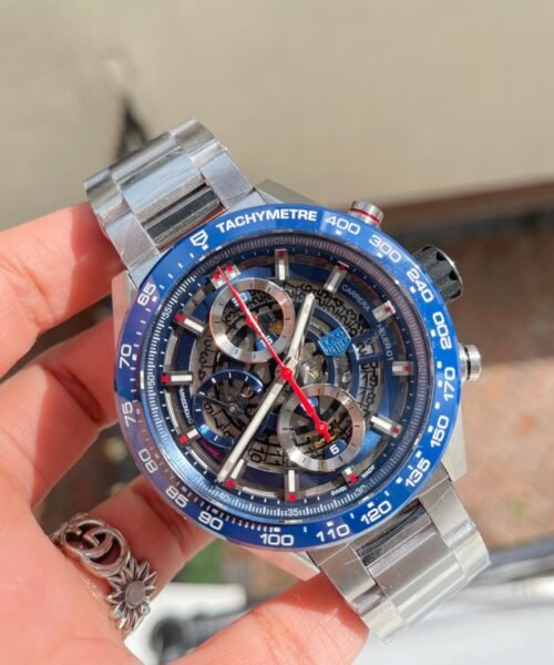 Calibre Heuer 01 Chrono 43mm Ceramic XF 1:1 Best Edition Skeleton Blue Dial on stainless steel strap A1887