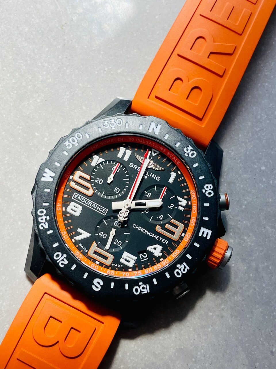 Endurance pro OGF 44mm Black dial orange Rubber Strap quartz movement - Image 3