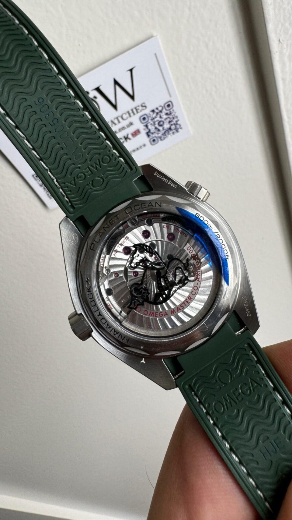 Planet Ocean 600M 43.5mm Green Ceramic Bezel SS VSF 1:1 Best Edition Silver Dial on Green Rubber Strap A8900 - Image 6