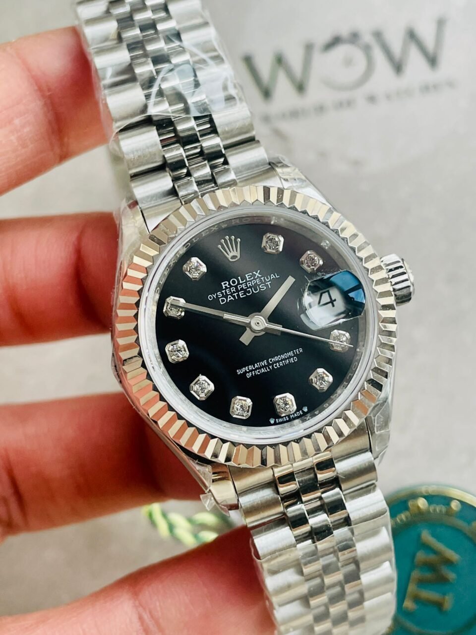 Datejust 28mm 904L SS Black Dial Diamond markers on SS Jubliee Bracelet - Image 2