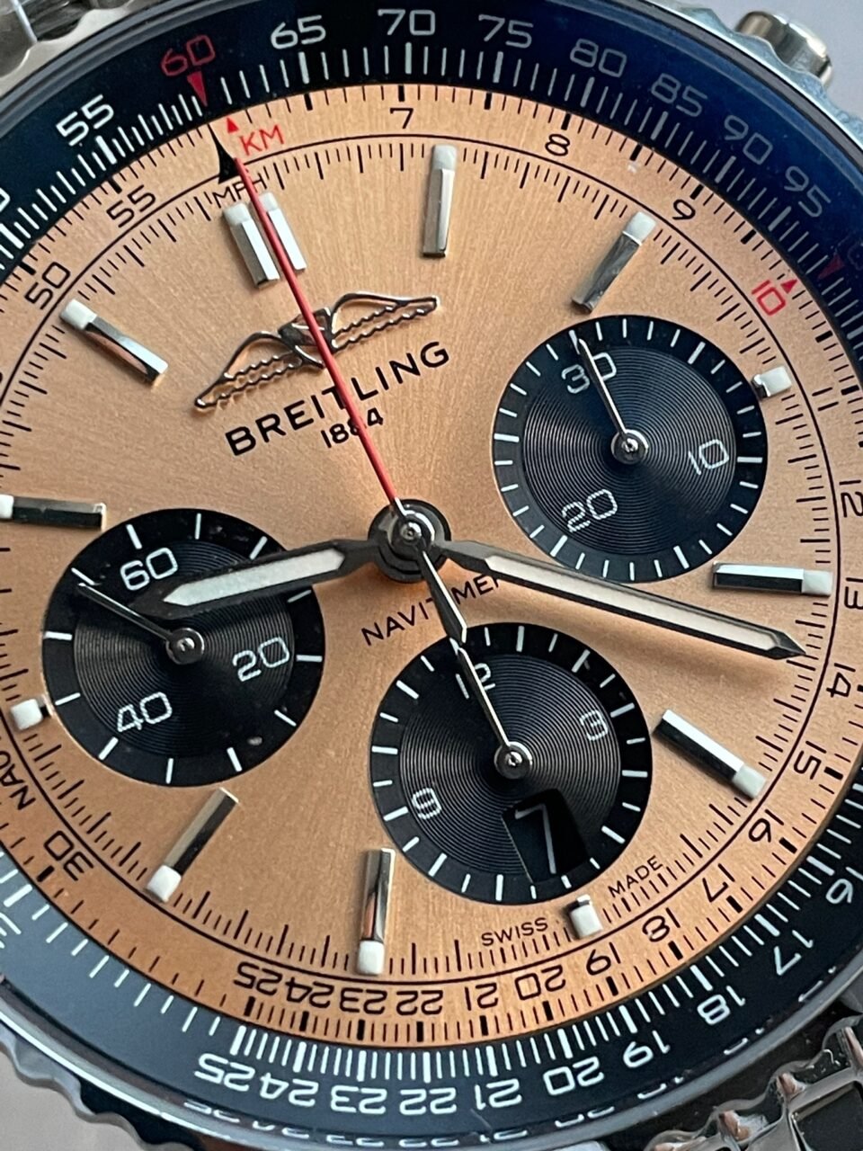 Navitimer 01 1:1 SS Salmon Dial on Steel Strap A7750 BLS Factory - Image 7
