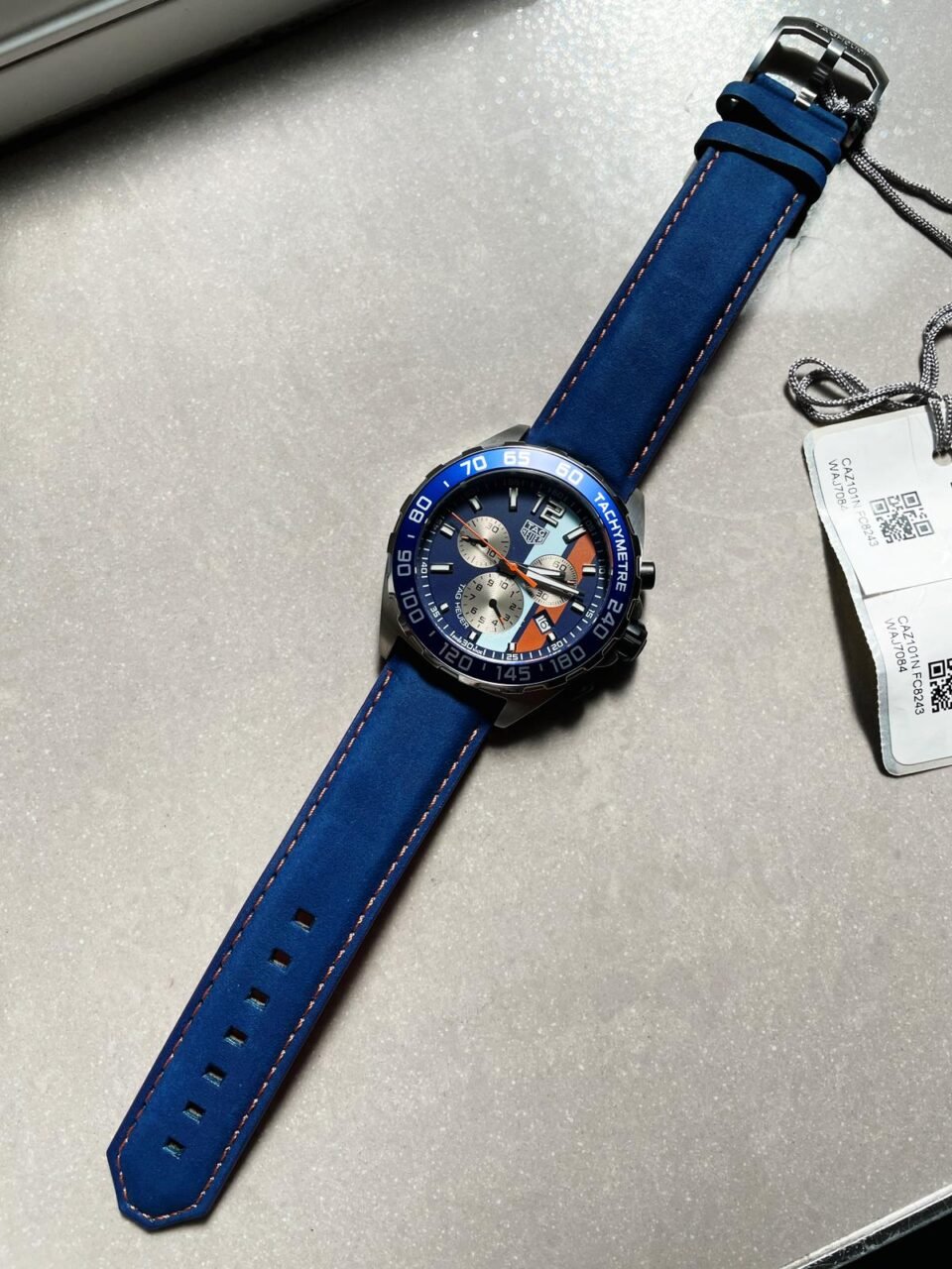 TAG Formula 1 Gulf Racing Special Edition Watch Blue dial Blue leather strap - Image 7