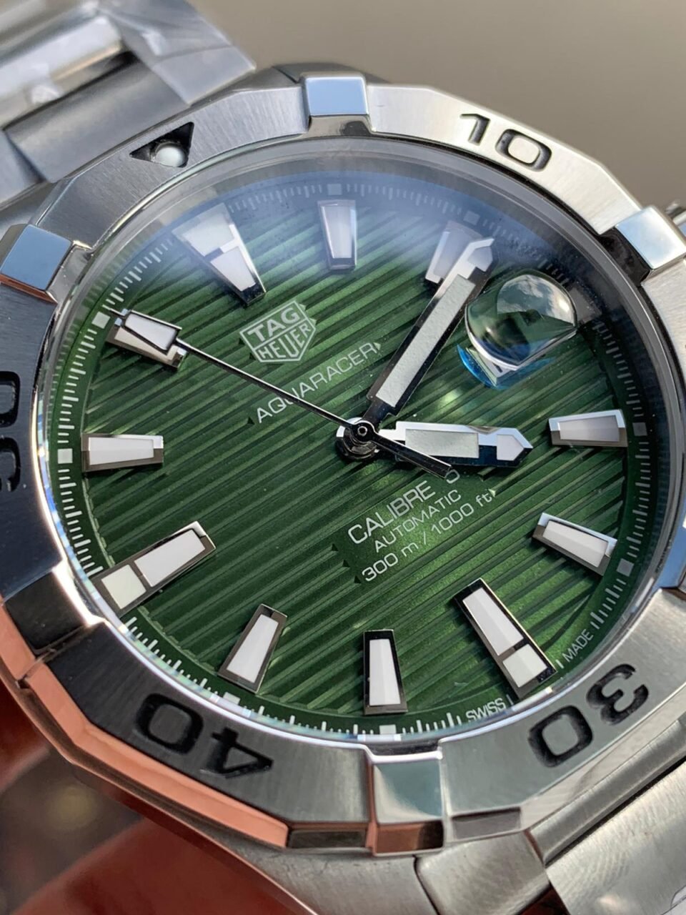 Aquaracer Calibre 5 SS 41mm OGF 1:1 Best Edition steel Bezel Green Dial on SS Bracelet SW200 - Image 2