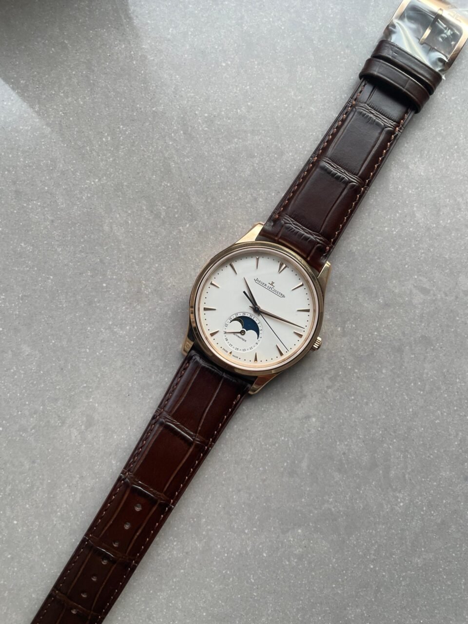 Master Ultra Thin Moon YG SS White Dial on Brown Leather Strap GF V4 MY9015 - Image 6