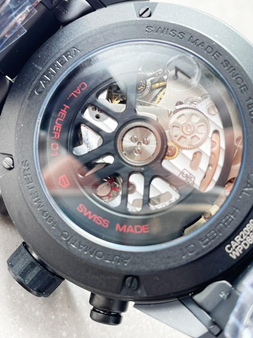 Calibre Heuer 01 Chrono 43mm Ceramic XF 1:1 Best Edition Black Skeleton Dial on Black Ceramic Strap A1887 - Image 9
