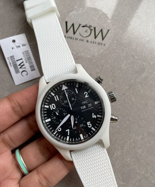 Pilot Chrono IW389105 Real White Ceramic TPSF 1:1 Best Edition Black Dial on White Rubber Strap A7750