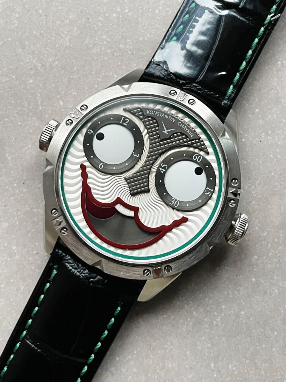 Konstantin Chaykin Joker SS TWF Best Edition White Dial Green Inner Bezel on Black Leather Strap NH35A - Image 8