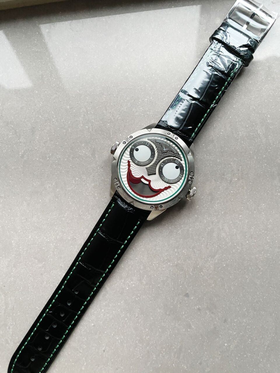 Konstantin Chaykin Joker SS TWF Best Edition White Dial Green Inner Bezel on Black Leather Strap NH35A - Image 7