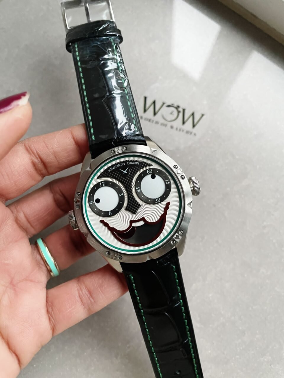 Konstantin Chaykin Joker SS TWF Best Edition White Dial Green Inner Bezel on Black Leather Strap NH35A