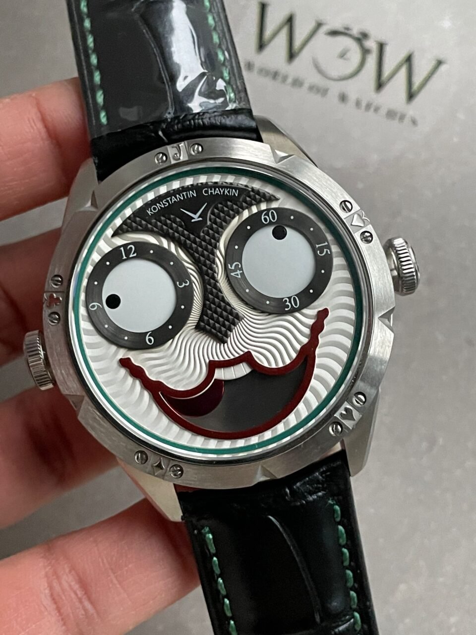 Konstantin Chaykin Joker SS TWF Best Edition White Dial Green Inner Bezel on Black Leather Strap NH35A - Image 3