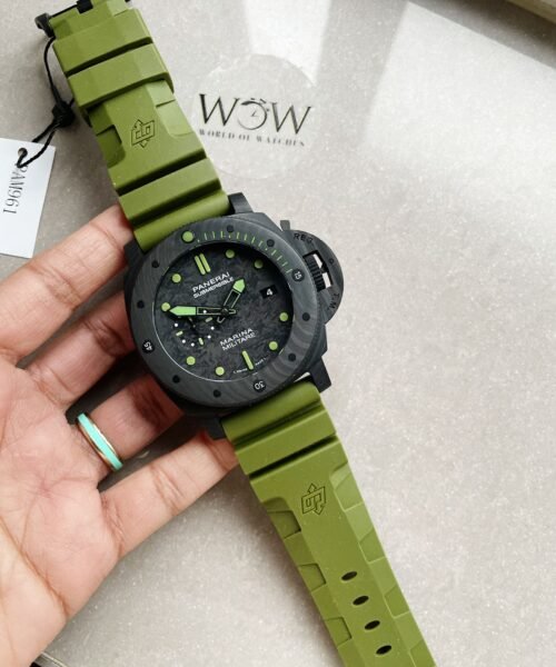 PAM961 Carbotech VSF Best Edition Carbon Dial on Green Rubber Strap P.9010