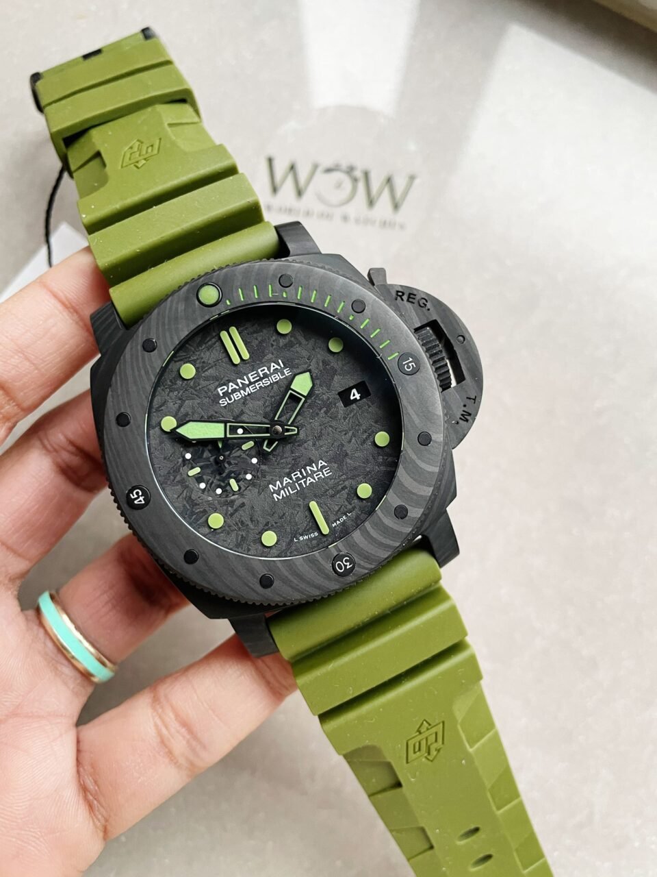 PAM961 Carbotech VSF Best Edition Carbon Dial on Green Rubber Strap P.9010 - Image 3