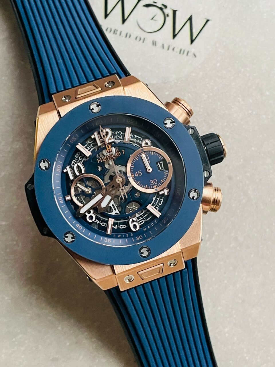 Hublot Big Bang Unico Rose Gold ZF 1:1 Best Blue Skeleton Dial on Rubber Strap A1280 - Image 7