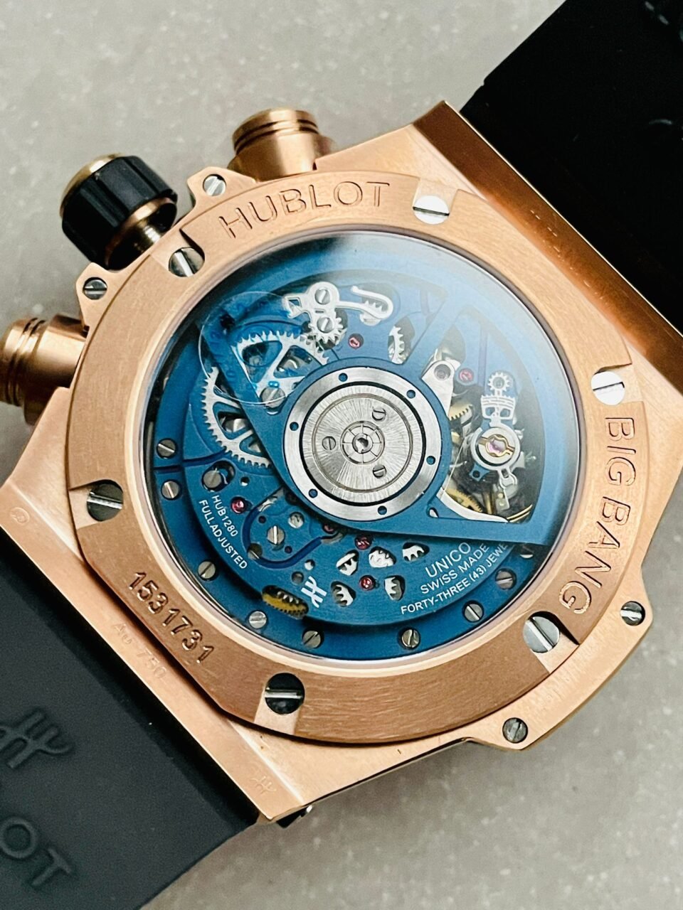 Hublot Big Bang Unico Rose Gold ZF 1:1 Best Blue Skeleton Dial on Rubber Strap A1280 - Image 11