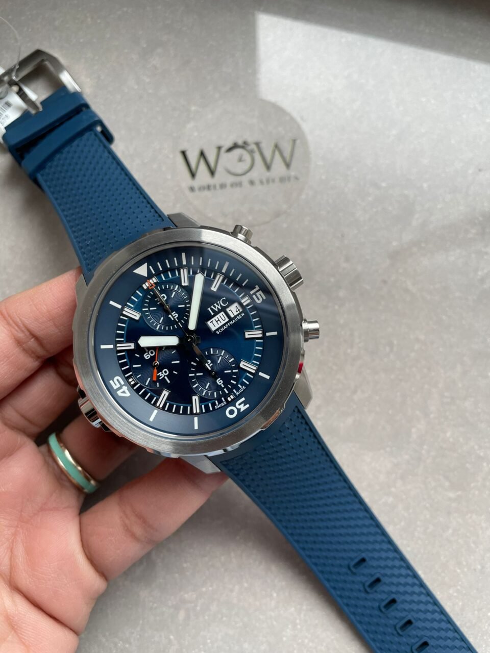 Aquatimer Chronograph IW376806 SS Blue Dial on Rubber Strap V6S A7750