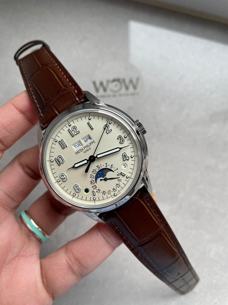 Perpetual Calendar 5320G-001 SS GSF 1:1 Best Edition Cream Dial on Brown Leather Strap A324 - Image 3